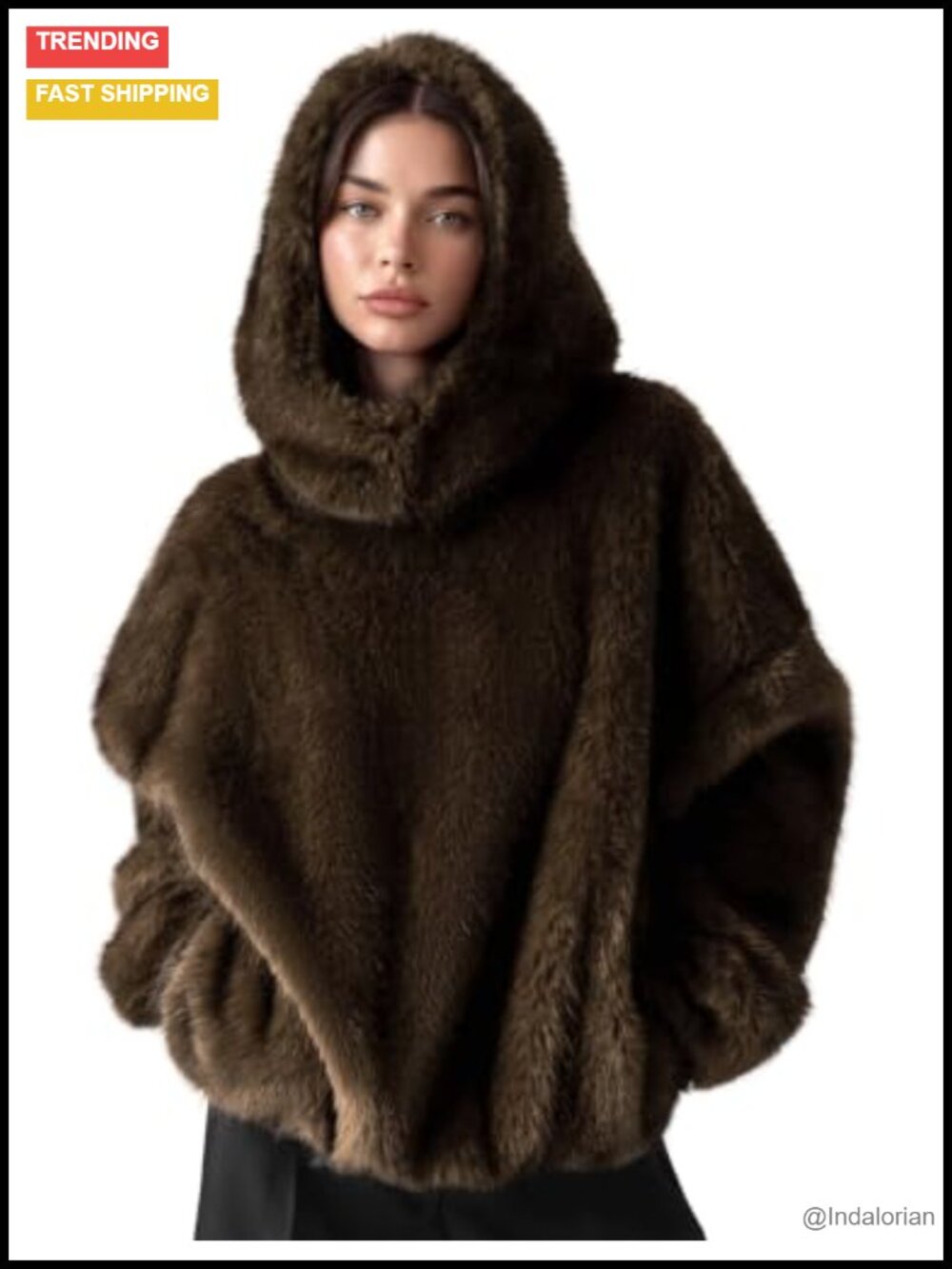Womens Faux Fur Hooded Pullover Coat Oversized Fluffy Winter Jacket